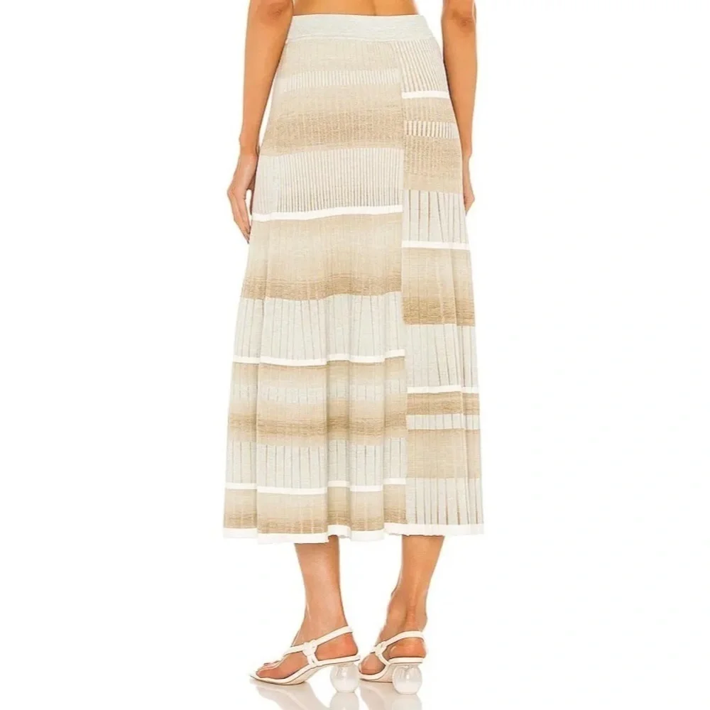 JONATHAN SIMKHAI Neutral Beige Tide Stripe Louise Striped Space Dye Midi Skirt